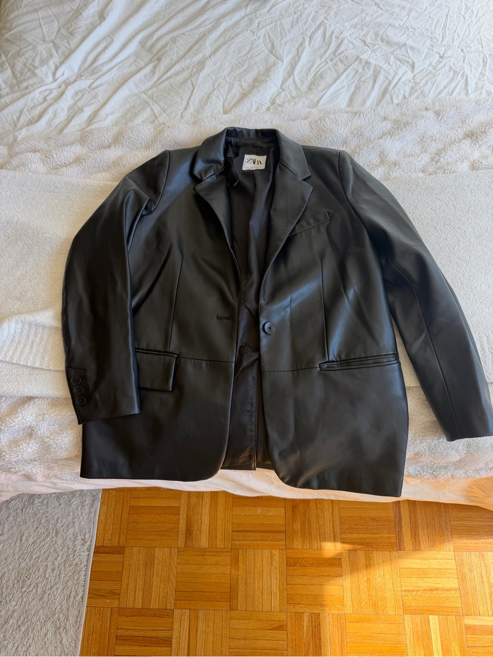 Zara Oversized Black Faux Leather Blazer Jacket